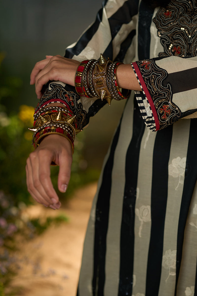 Black and Off White Stripe Traditional Co-ord Set