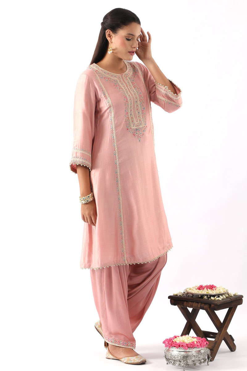Blush Pink Embroidered A-Line Kurta & Salwar Set