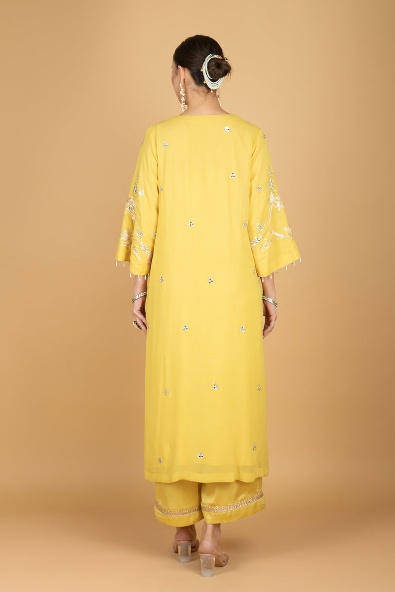 Lime Yellow  Embroidered Kurta W/Pant & Dupatta