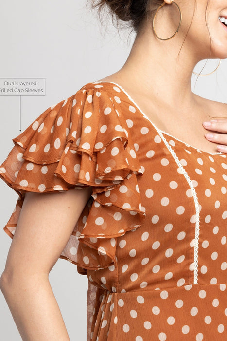Brown Polka Midi Dress