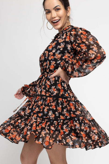 Black Blossom Mini Dress