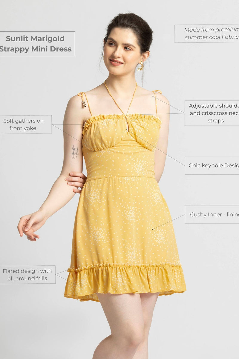 Sunlit Marigold Strappy Mini Dress