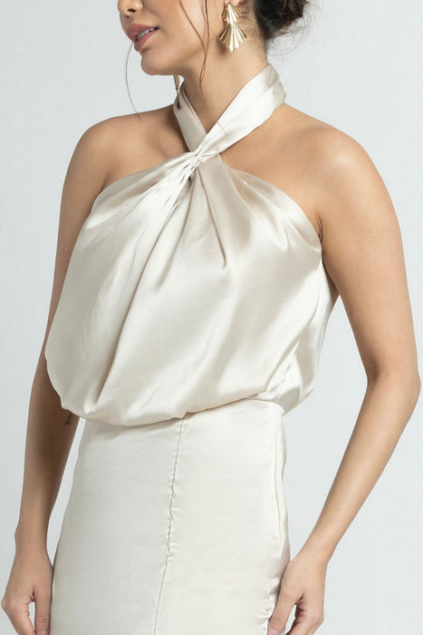 Creamy Halter Maxi Dress