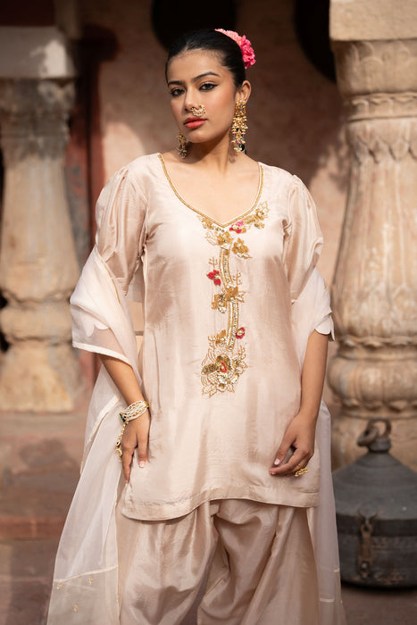 Warm Ivory Hand-Embroidered Farshi Set