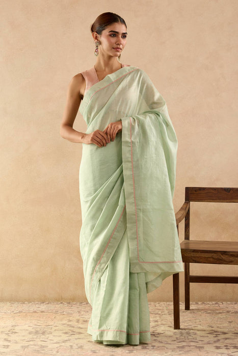 Old Mint Chanderi Stripe Saree with Tissue Blouse