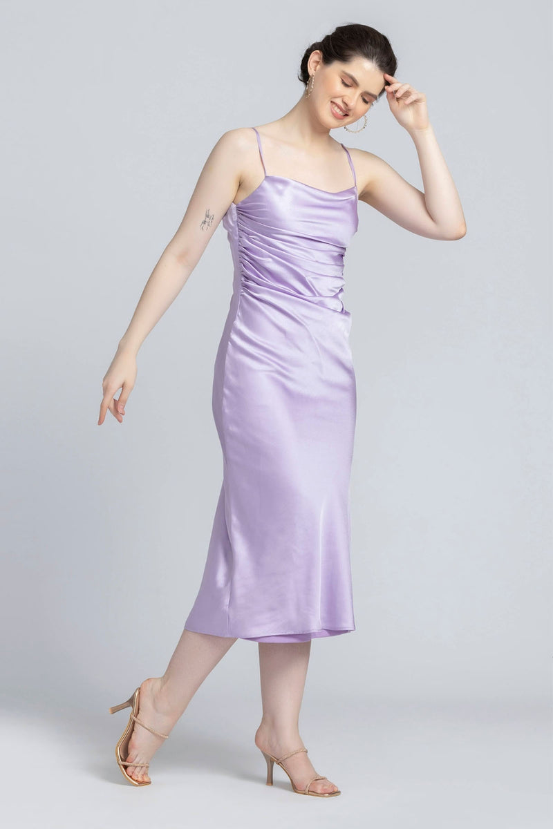 Lavender Elegance Cowl Midi Dress