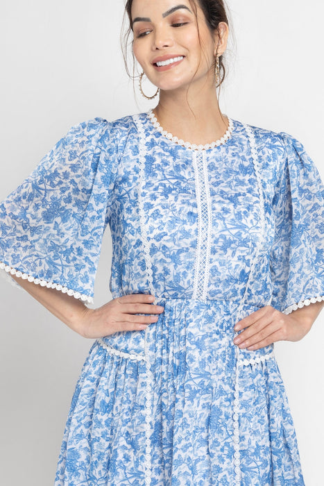 Misty Floral Blue Mini Dress