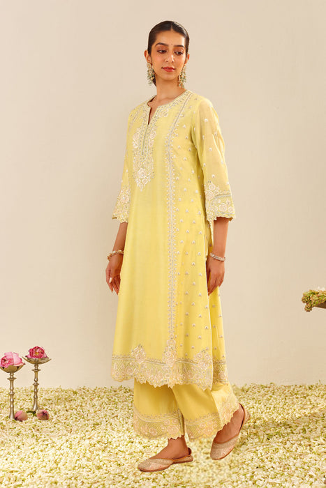 Sumaiya - A-Line Kurta With Palazzo (Lemon Yellow)