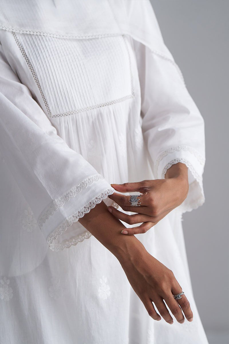 White Mul-Mul Embroidered Kurta Set