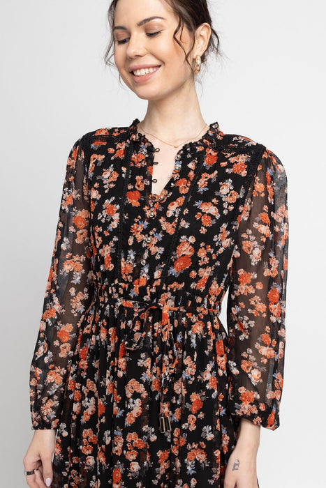 Black Blossom Midi Dress