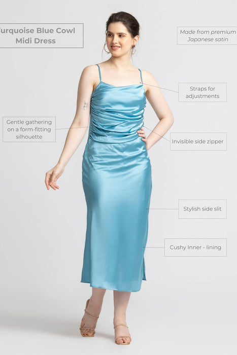 Turquoise Blue Cowl Midi Dress