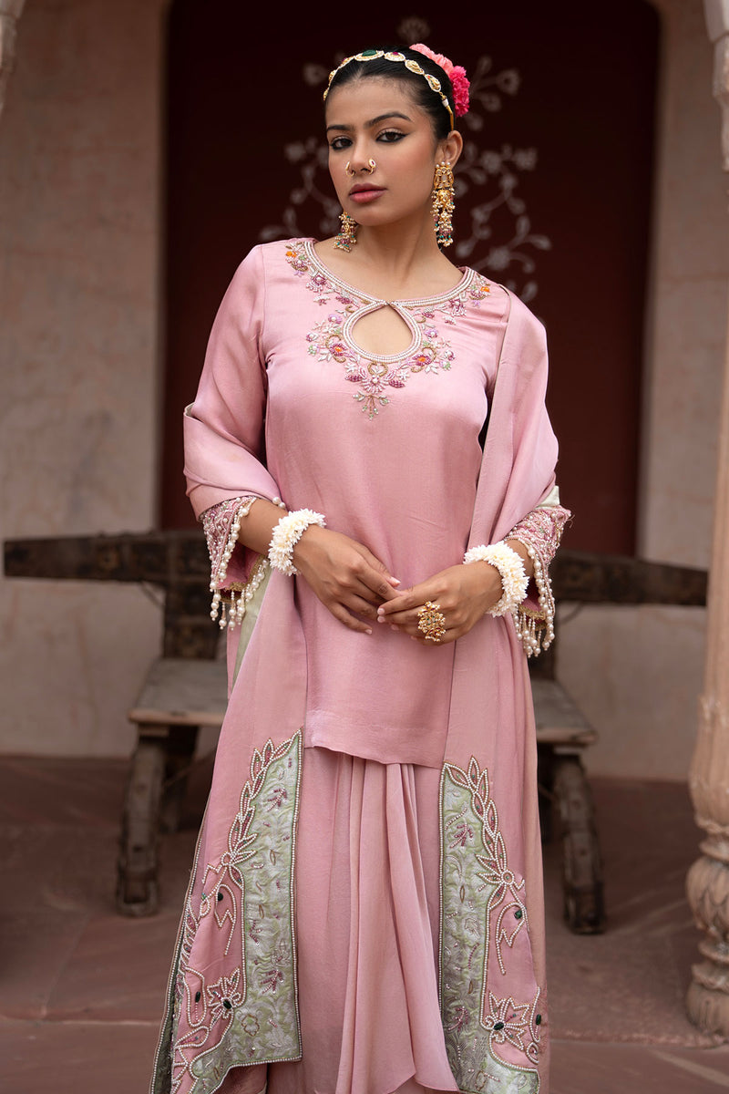 Noor Gulabi Hand-Embroidered Dhoti Set