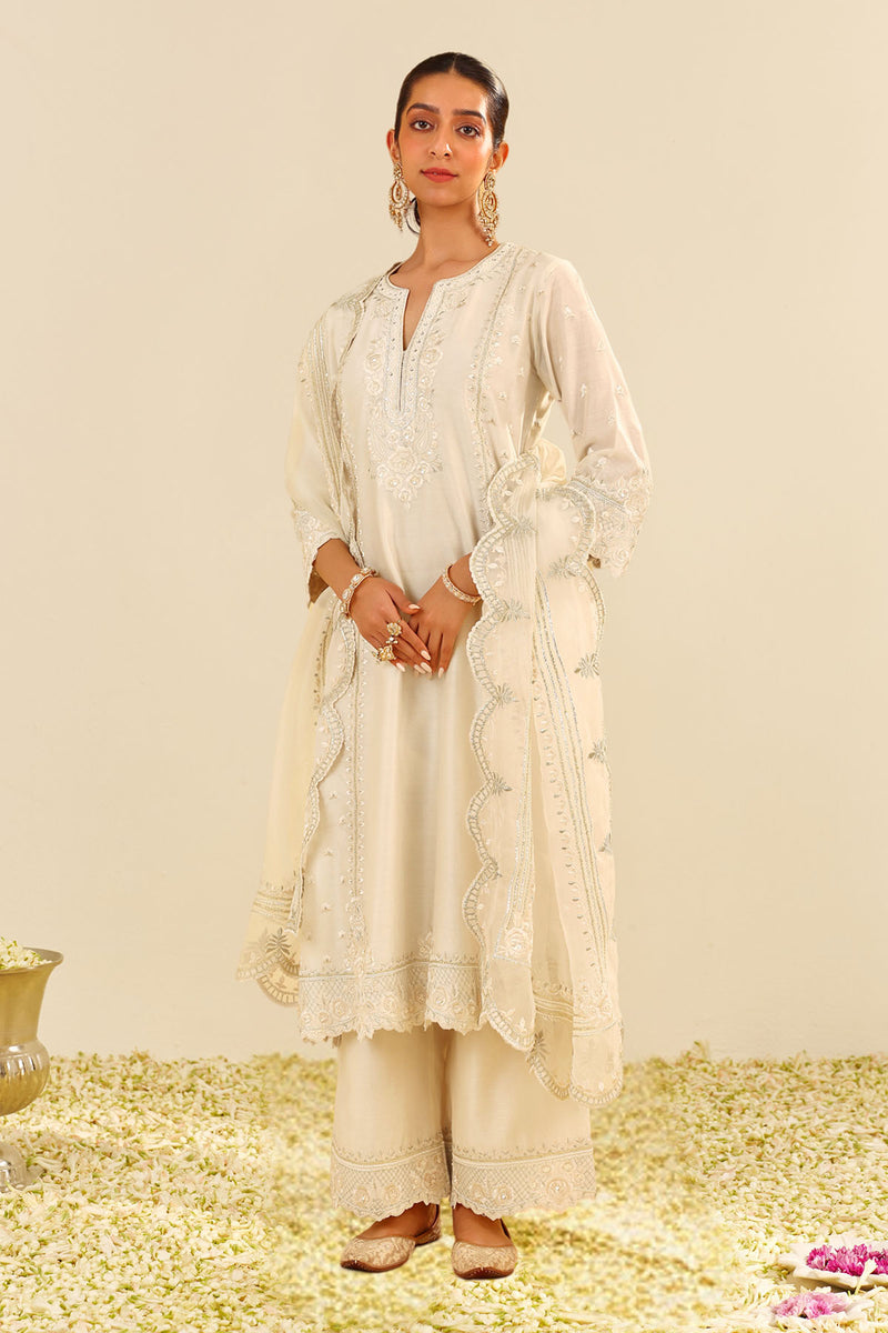 Sumaiya - A-Line Kurta With Palazzo (Daisy Ivory)