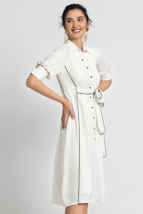 Blanc Elegance Midi Dress