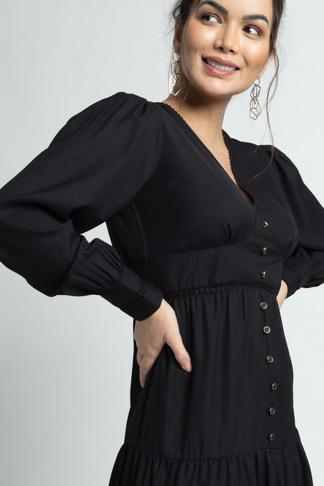 Midnight Black V Midi Dress