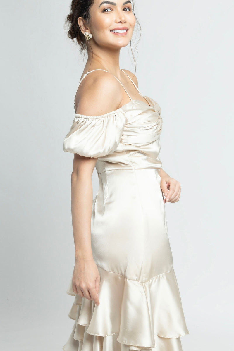Creamy Puff Midi Dress