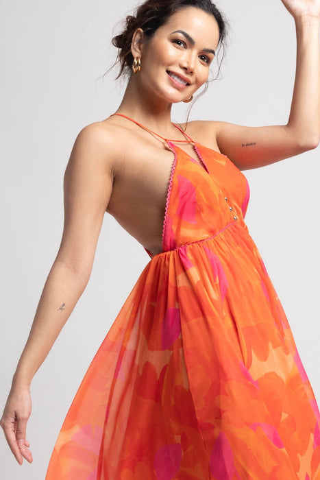 Playful Orange Strap Maxi Dress