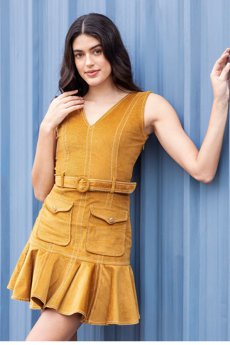 Mustard Charm Corduroy Mini Dress