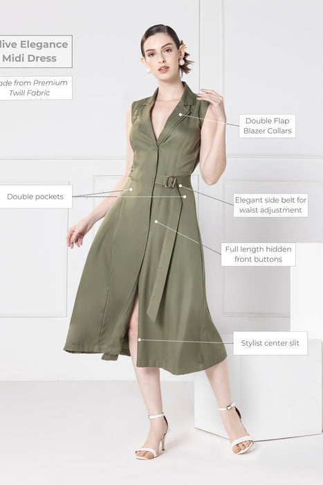 Olive Elegance Midi Dress