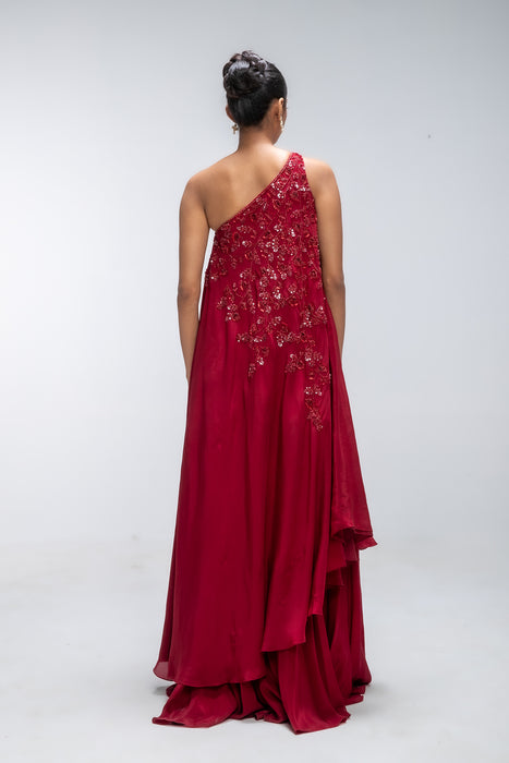 Red Reverie Ripple sharara Set