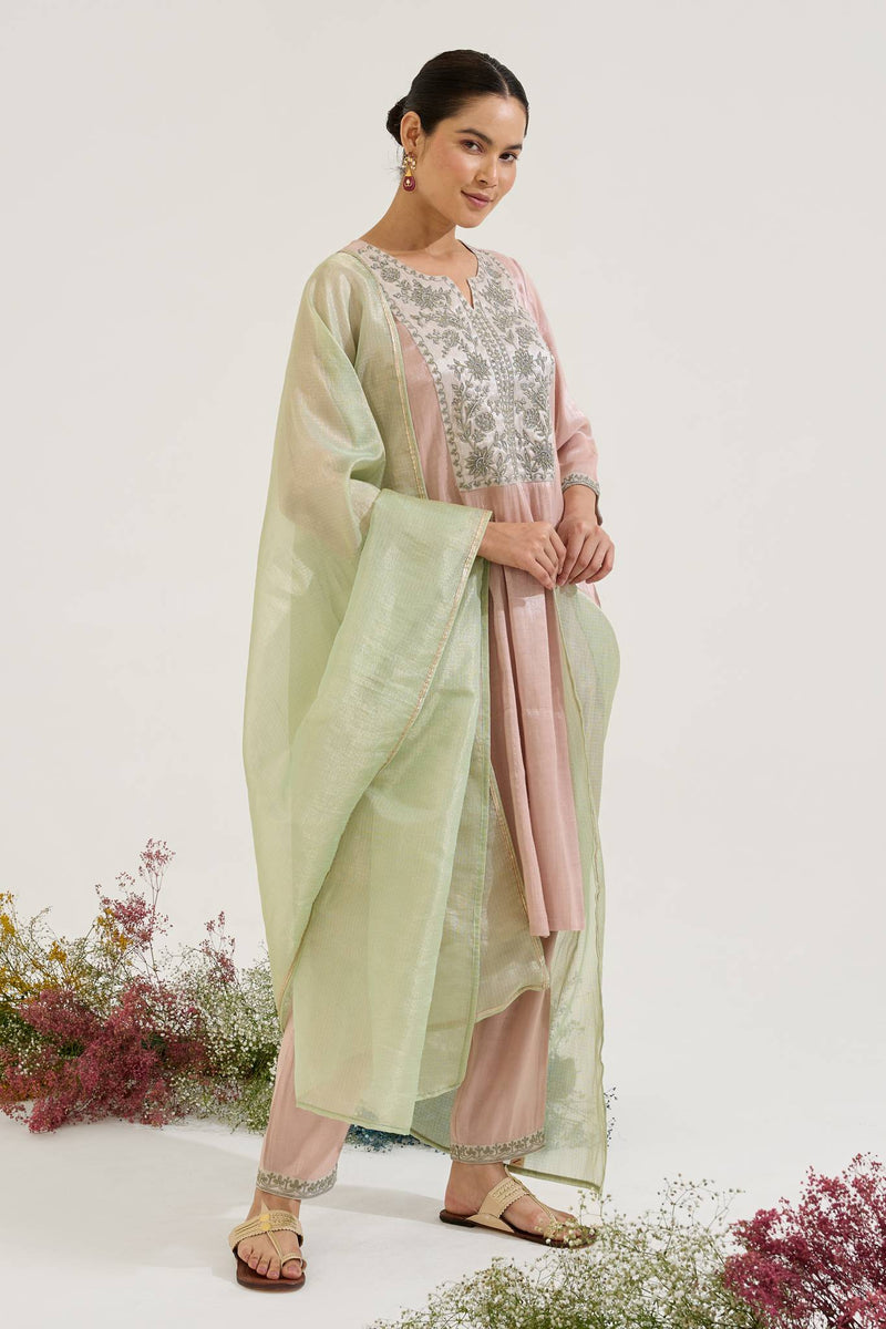 Rosy Mint Kota Tissue Dupatta