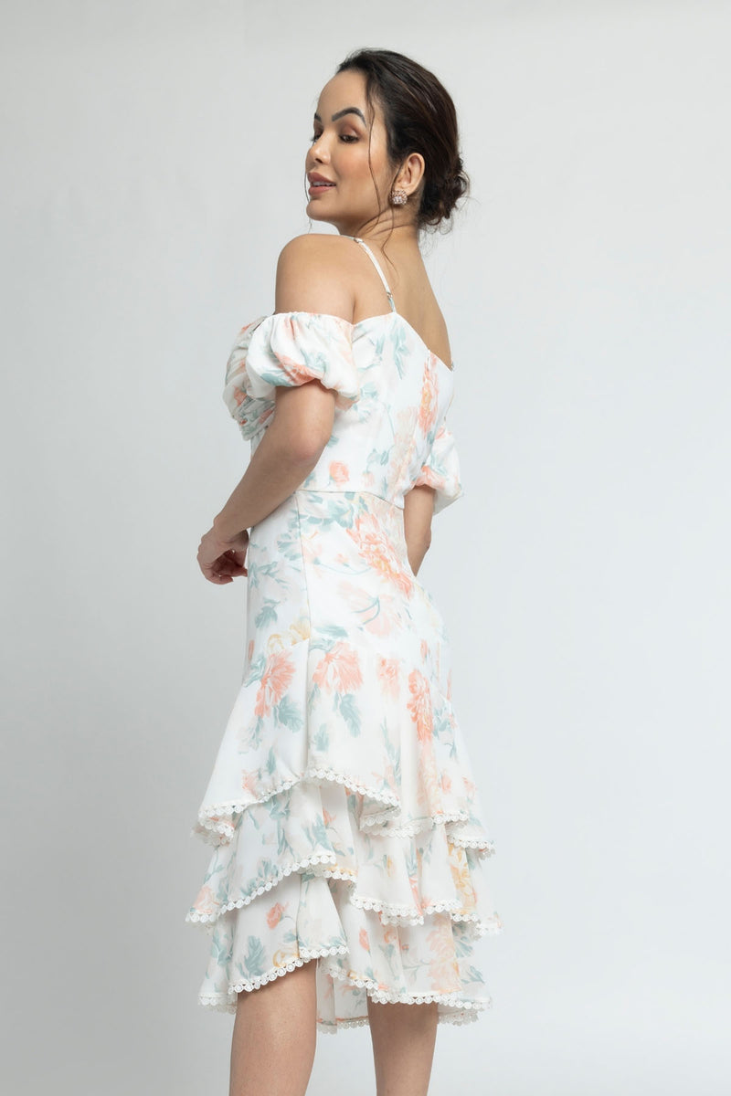 Exquisite Ivory Off-Shoulder Midi Dress
