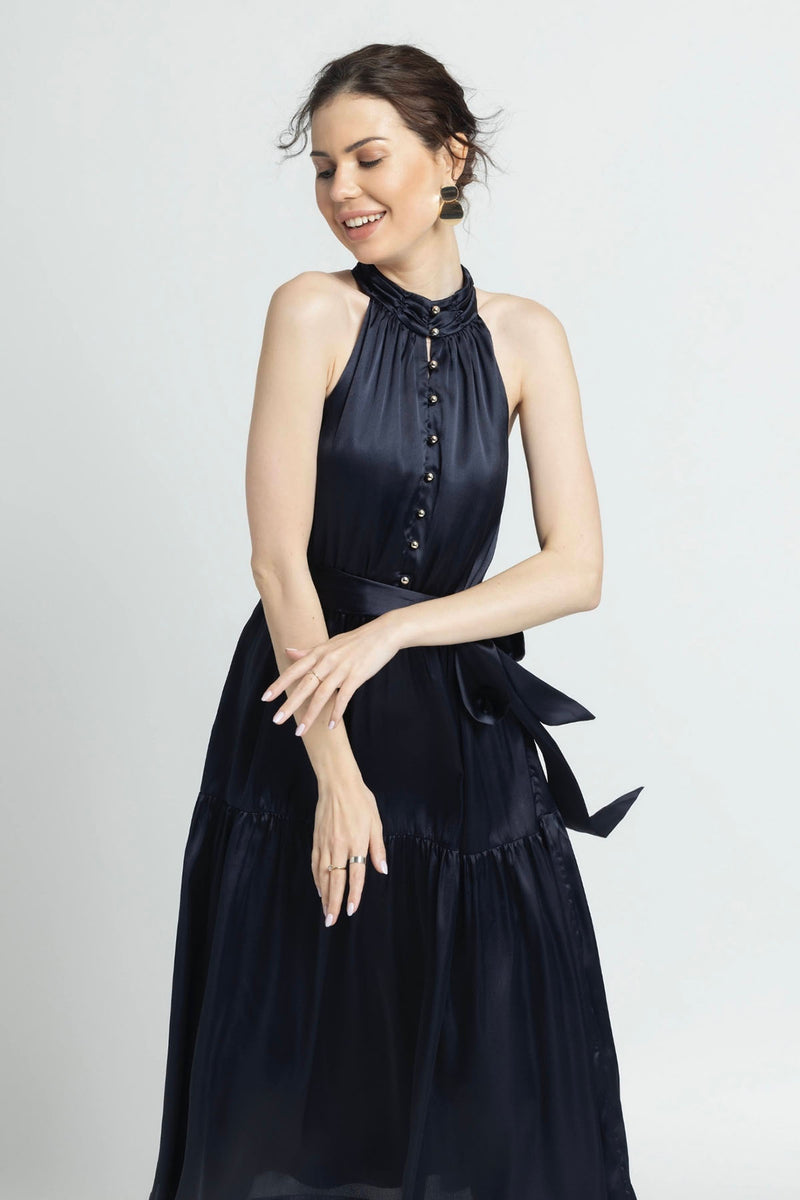 Navy Nights Halterneck Midi Dress