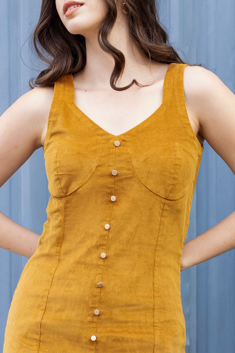 Mustard Charm Corduroy Midi Dress