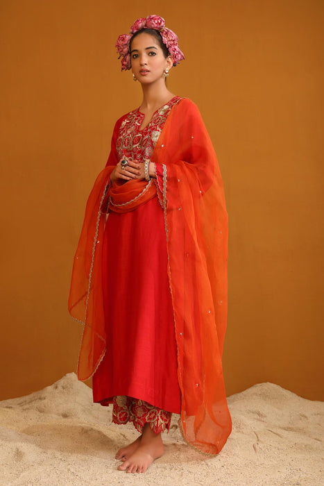 Naaz Kurta Set - Deep Red