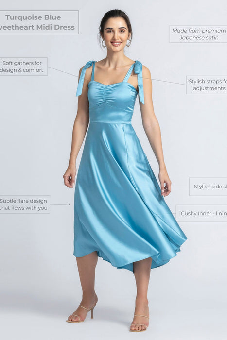 Turquoise Blue Sweetheart Midi Dress