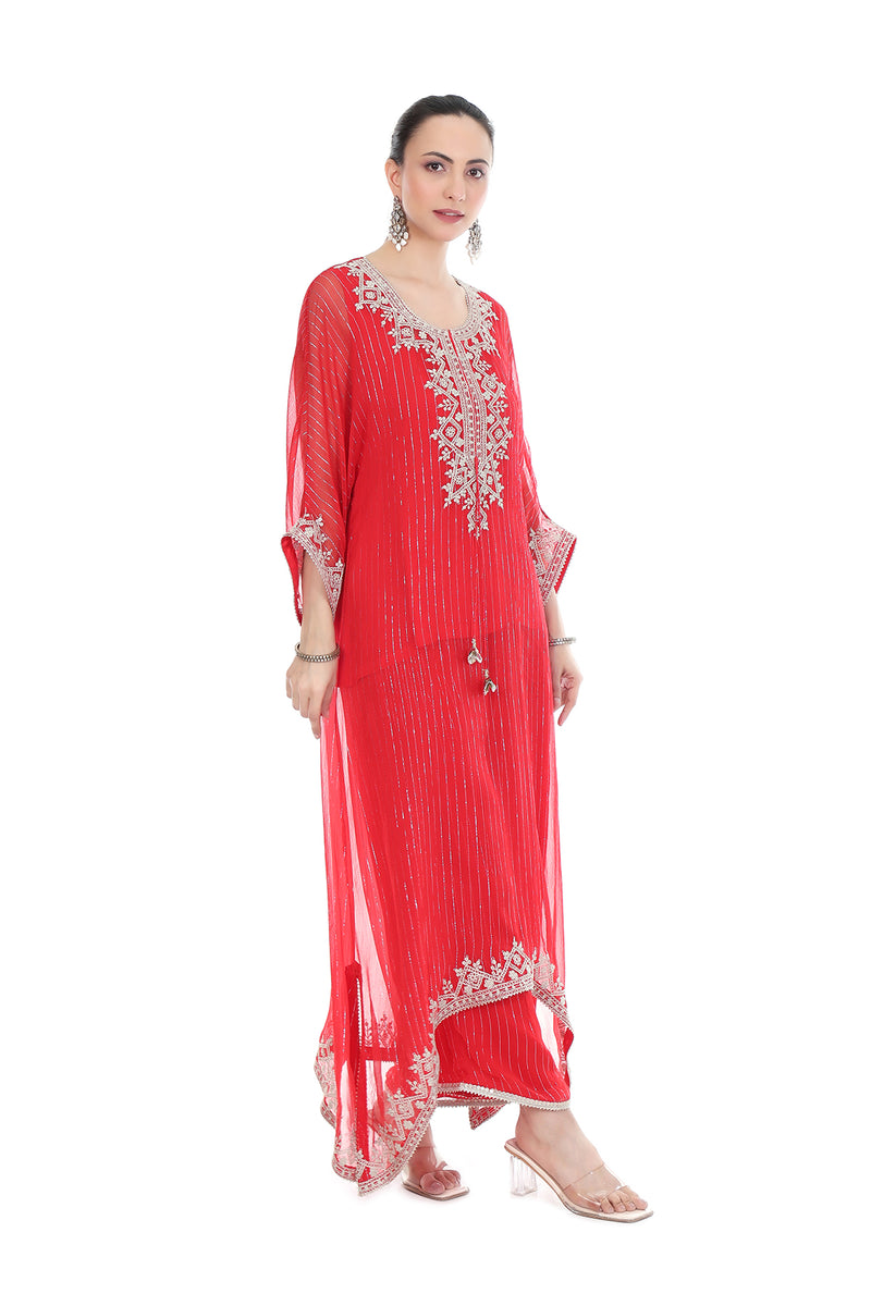 Red Embroidered Kaftaan Set