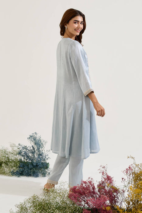 Sky Dori Tissue Anarkali with Narrow Pants - Set of 2