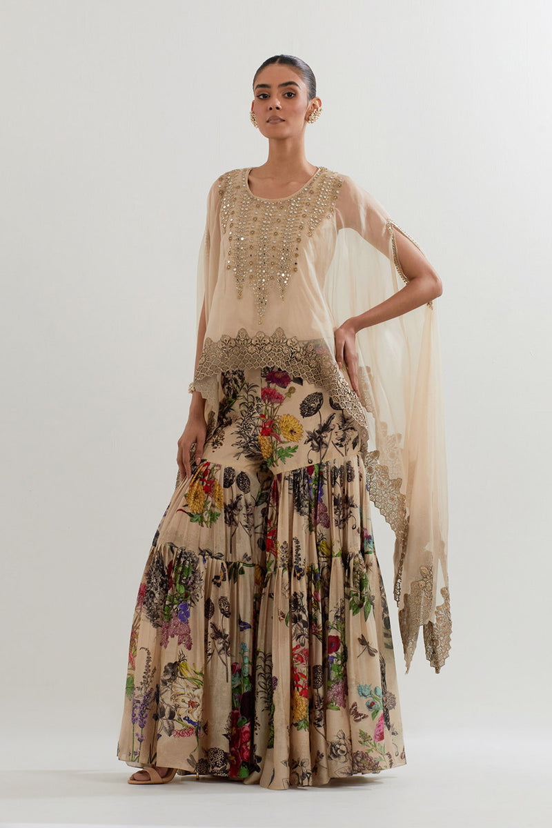 BOTANICAL PRINTED SHARARA  WITH DUPATTA CAPE