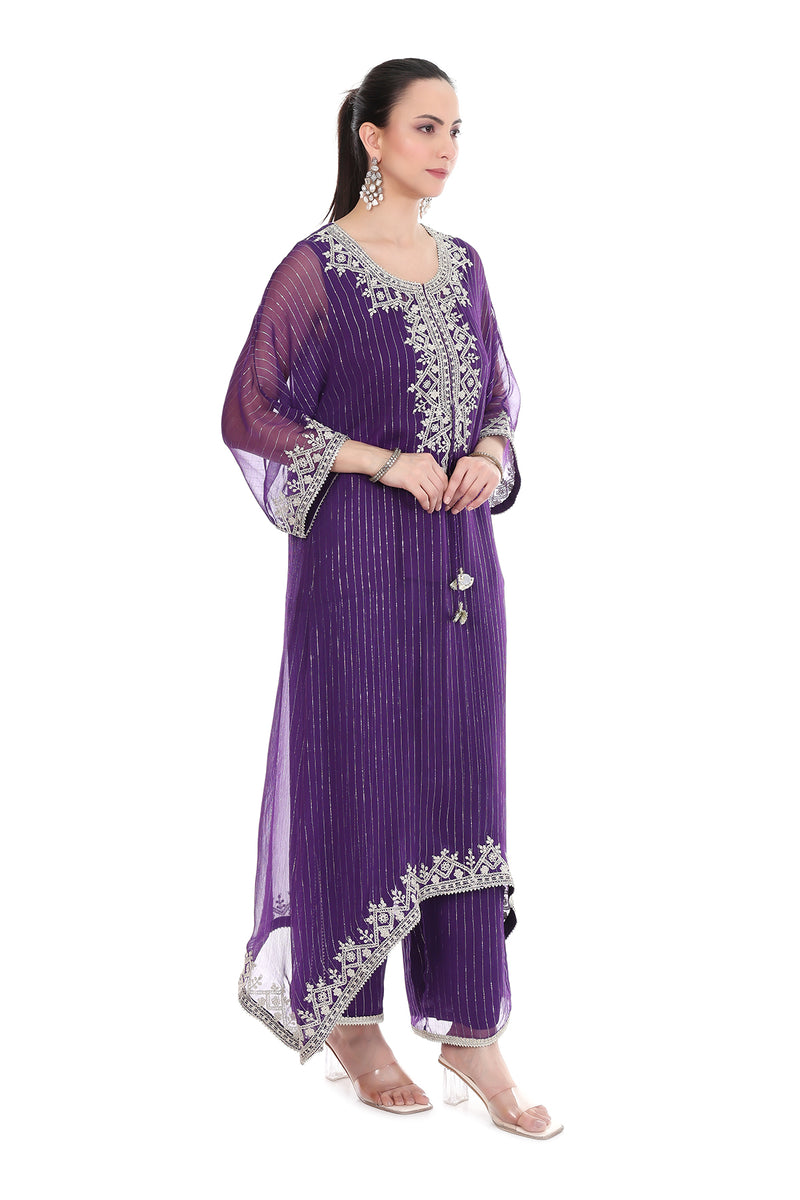 Purple Embroidered Kaftaan Set