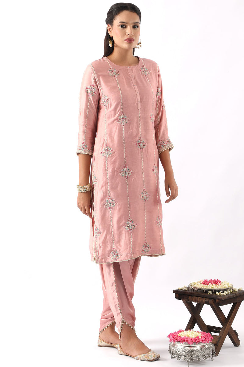 Orange Embroidered Kurta & Dhoti Set