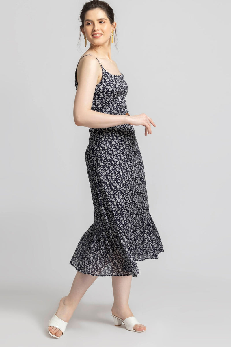 Blue Motif Midi Dress