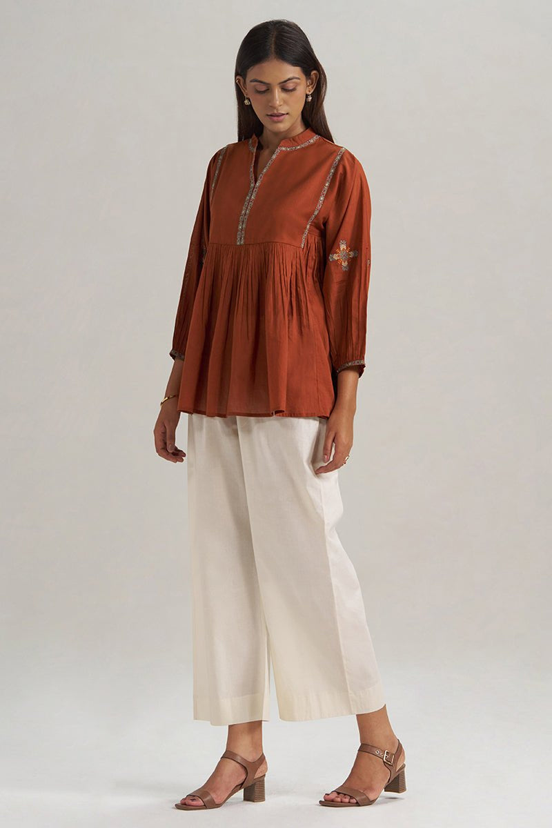 Rust Embroidered Mul-Mul Tunic