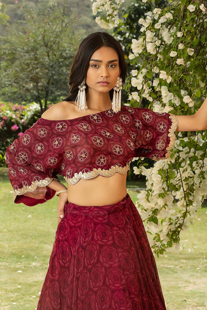 Bahaar Ruby Off-Shoulder Lehenga Set