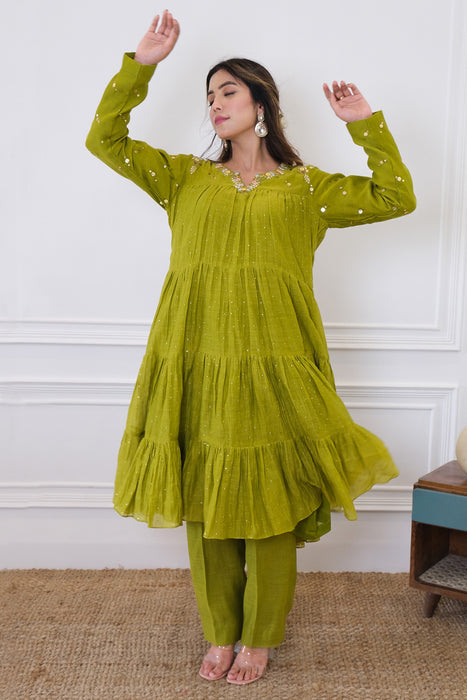 Green Mukaish Kalidar Set