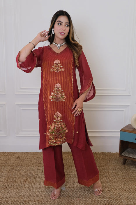 Maroon Chanderi Kurta Set