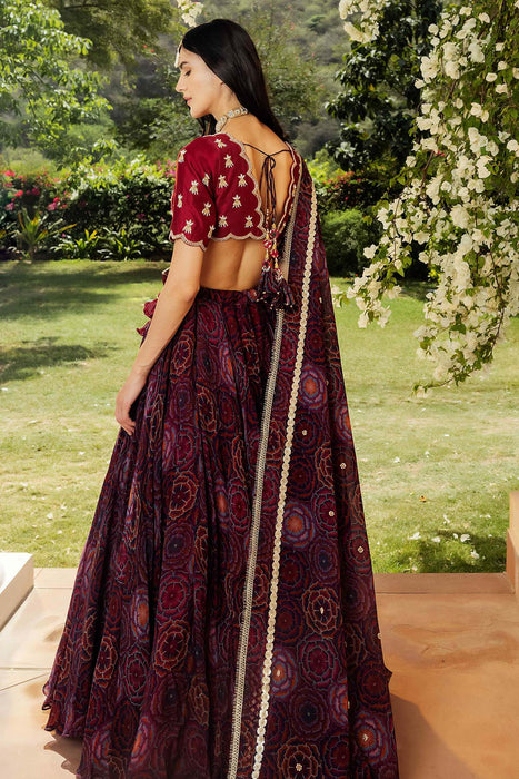 Bahaar Burgundy Scalloped Lehenga Set