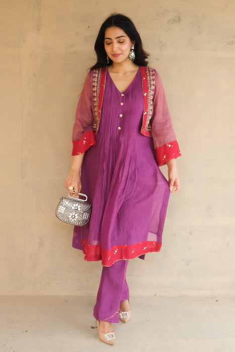 Purple Chanderi Kurta Set