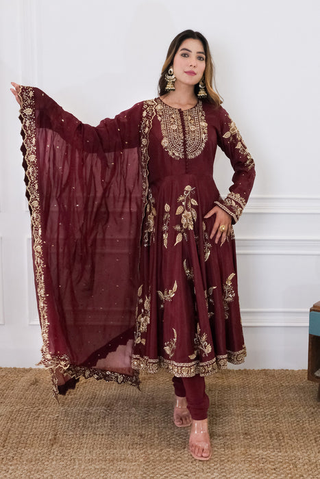 Wine Anarkali Set