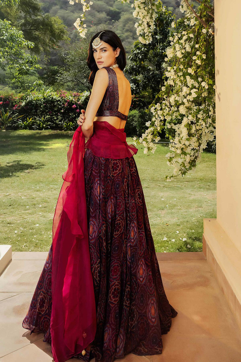 Bahaar Burgundy Lehenga Set
