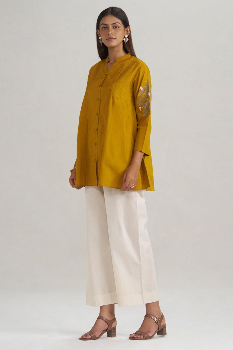 Mustard Mul-Mul Embroidered Tunic