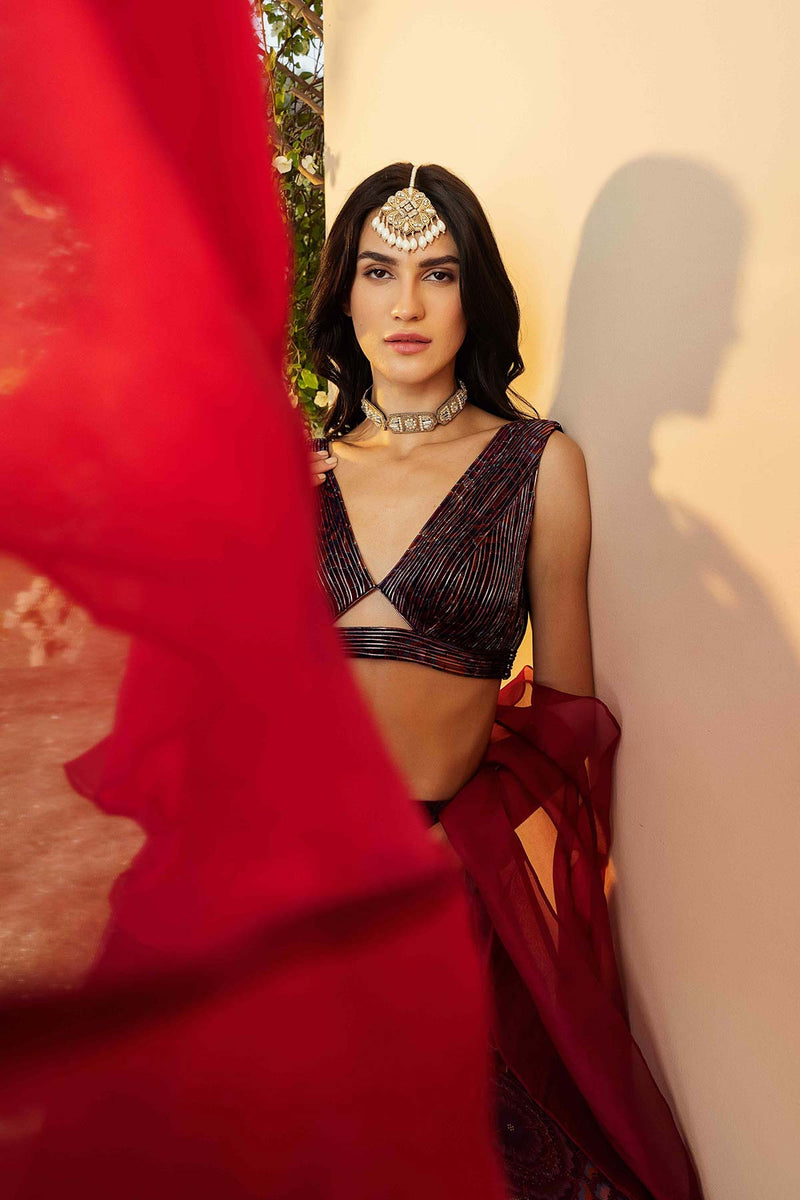 Bahaar Burgundy Lehenga Set
