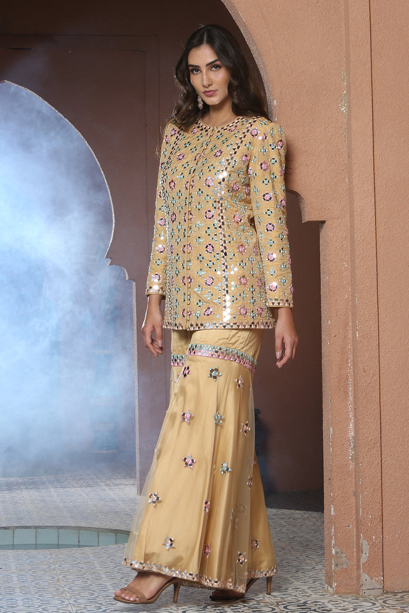 Noori- Mirror work Jacket Garara Set.