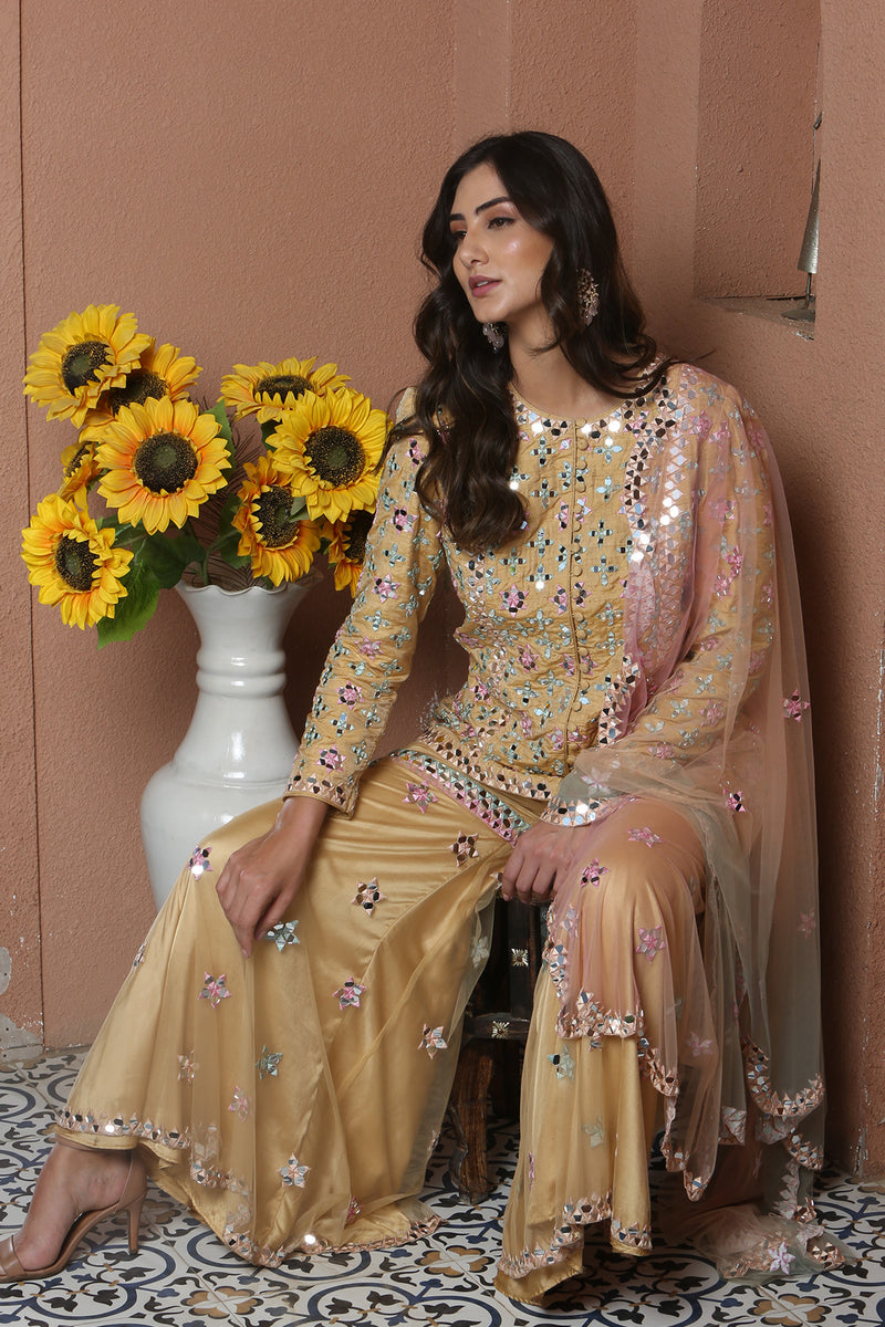 Noori- Mirror work Jacket Garara Set.