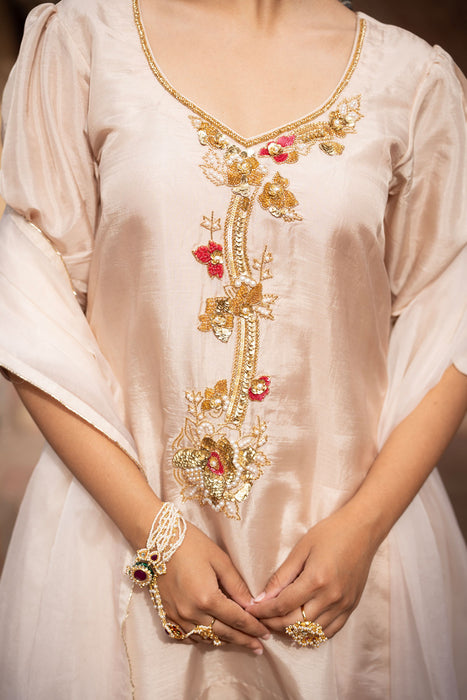 Warm Ivory Hand-Embroidered Farshi Set