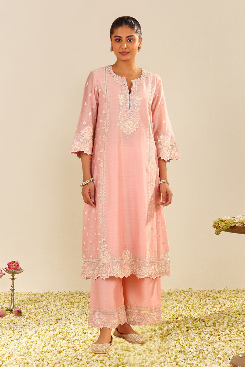 Sumaiya - A-Line Kurta With Palazzo (Blush Pink)